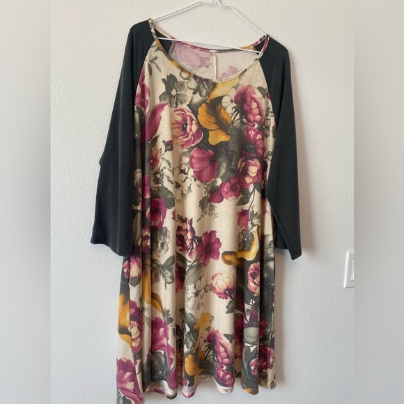 Boho Floral “Tanya” Purple/Mustard 3/4 Sleeve Midi with pockets Size XXL - Picture 3 of 7